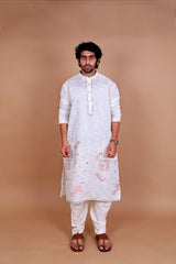 Men Ivory Doli Motif Embroidered Kurta - Shrivarya - Mens Ethnic Wear