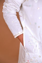 Men Ivory Doli Motif Embroidered Kurta - Shrivarya - Mens Ethnic Wear