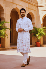 Men Ivory Baraat Procession Embroidered Kurta - Shrivarya - Mens Ethnic Wear