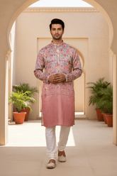 Mauve Ombre Geometric Sequin Men Kurta - Shrivarya - Mens Ethnic Wear