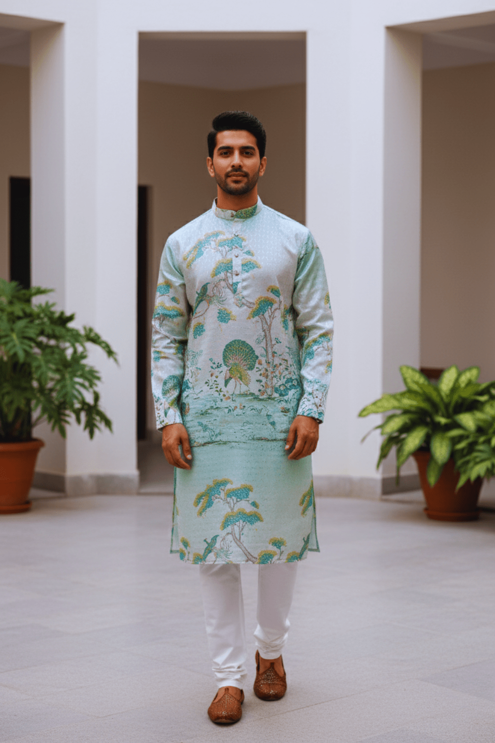 Royal Ombre Mughal Garden Men Kurta - Shrivarya - Mens Ethnic Wear