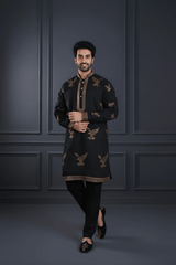 Men Classic Black Eagle Embroidered Kurta - Shrivarya - Mens Ethnic Wear