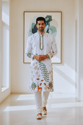 Ivory Tree of Life Peacock Kurta for Men - Shrivarya - Mens Ethnic Wear