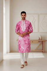 Men Orchid Marble Print Silk Kurta - Shrivarya - Mens Ethnic Wear