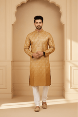 Men Tangerine Paisley Jacquard Kurta - Shrivarya - Mens Ethnic Wear