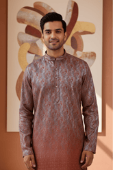 Maroon Ombre Paisley Jacquard Kurta for Men - Shrivarya - Mens Ethnic Wear