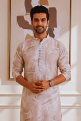Sandstone Marble Print Silk Kurta for Men - Shrivarya - Mens Ethnic Wear