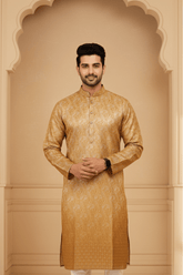 Men Tangerine Paisley Jacquard Kurta - Shrivarya - Mens Ethnic Wear