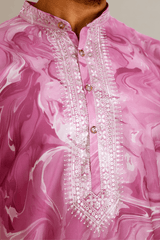 Men Orchid Marble Print Silk Kurta - Shrivarya - Mens Ethnic Wear