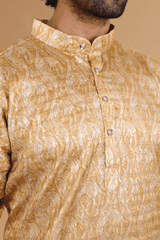Men Tangerine Paisley Jacquard Kurta - Shrivarya - Mens Ethnic Wear
