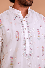 Men Ivory Baraat Procession Embroidered Kurta - Shrivarya - Mens Ethnic Wear