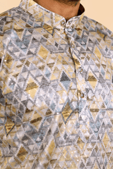 Men Beige Ombre Geometric Sequin Kurta - Shrivarya - Mens Ethnic Wear