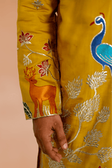 Men Mustard Tree of Life Embroidered Kurta - Shrivarya - Mens Ethnic Wear