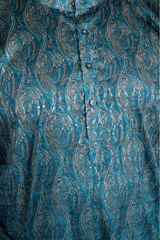 Men Teal Ombre Paisley Jacquard Kurta - Shrivarya - Mens Ethnic Wear