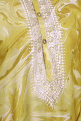 Men Mustard Yellow Marble Print Silk Kurta - Shrivarya - Mens Ethnic Wear