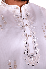 Men Classic White Mirror Work Kurta - Shrivarya - Mens Ethnic Wear