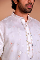 Men Ivory Doli Motif Embroidered Kurta - Shrivarya - Mens Ethnic Wear