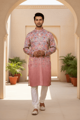 Mauve Ombre Geometric Sequin Men Kurta - Shrivarya - Mens Ethnic Wear