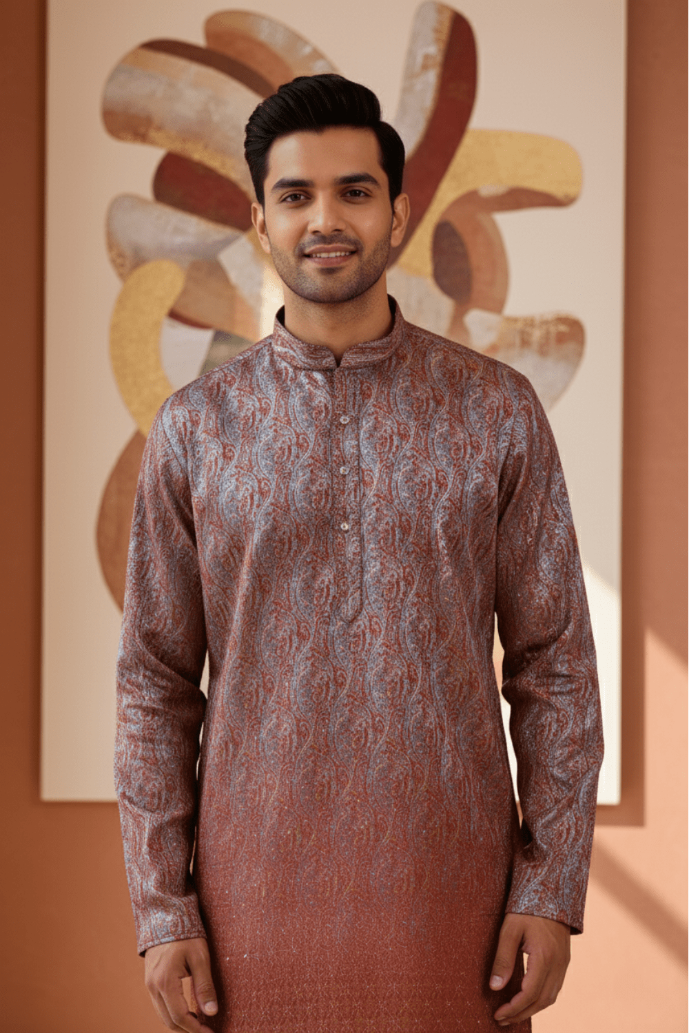Maroon Ombre Paisley Jacquard Kurta for Men - Shrivarya - Mens Ethnic Wear