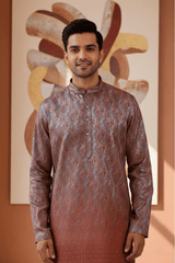 Maroon Ombre Paisley Jacquard Kurta for Men - Shrivarya - Mens Ethnic Wear