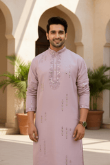Dusty Rose Mirror Work Kurta for Men - Shrivarya - Mens Ethnic Wear