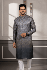 Men Charcoal Grey Paisley Jacquard Kurta - Shrivarya - Mens Ethnic Wear