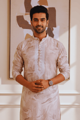 Sandstone Marble Print Silk Kurta for Men - Shrivarya - Mens Ethnic Wear