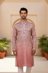 Mauve Ombre Geometric Sequin Men Kurta - Shrivarya - Mens Ethnic Wear