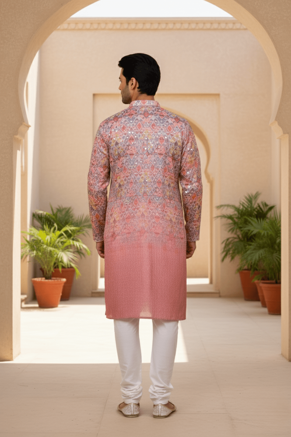 Mauve Ombre Geometric Sequin Men Kurta - Shrivarya - Mens Ethnic Wear