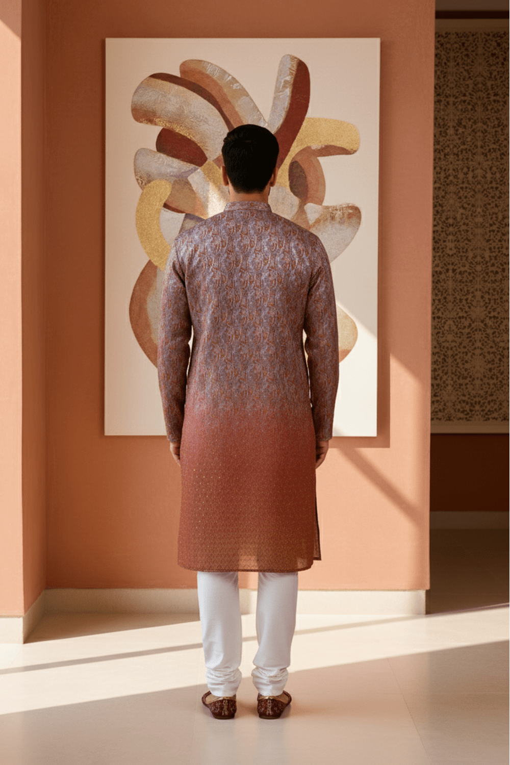 Maroon Ombre Paisley Jacquard Kurta for Men - Shrivarya - Mens Ethnic Wear