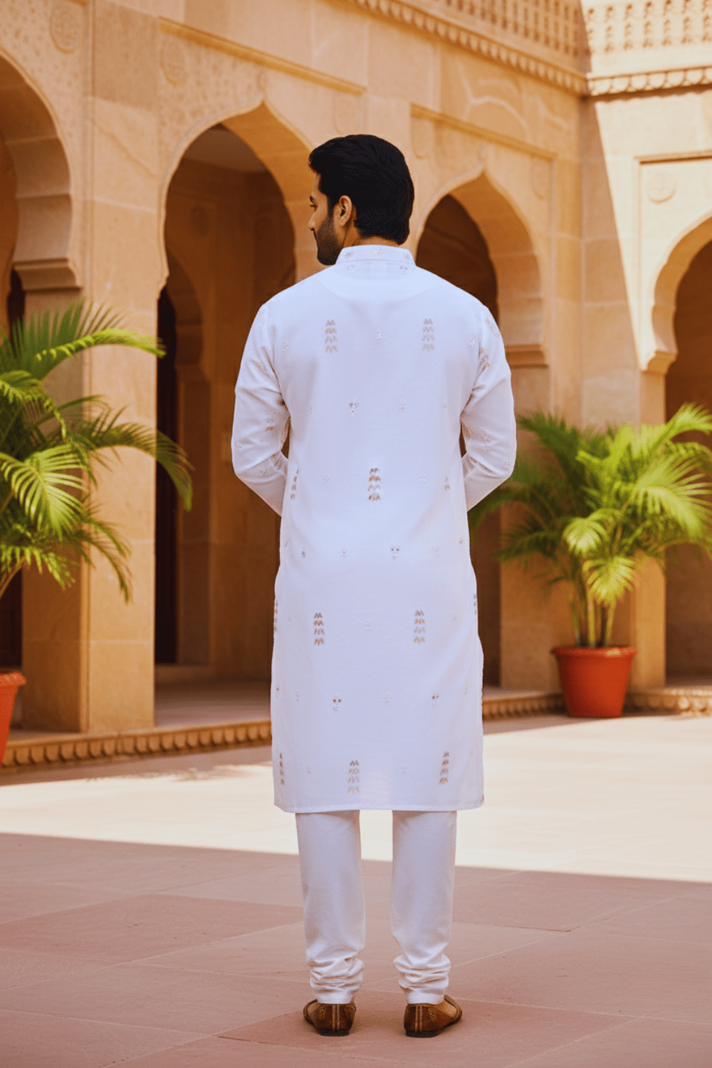 Men Ivory Baraat Procession Embroidered Kurta - Shrivarya - Mens Ethnic Wear