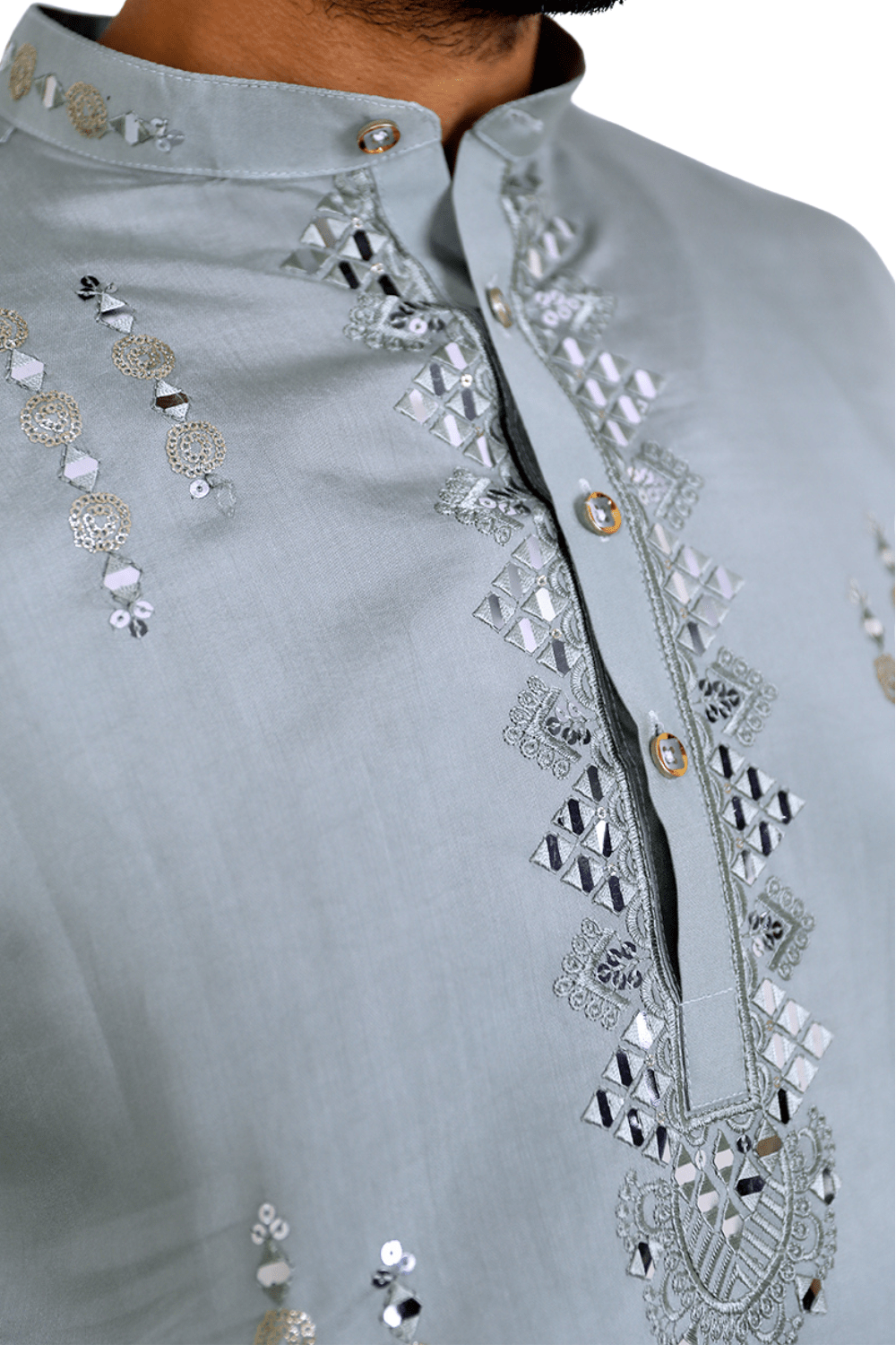 Men Sage Green Mirror Work Kurta - Shrivarya - Mens Ethnic Wear