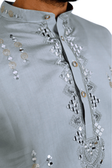 Men Sage Green Mirror Work Kurta - Shrivarya - Mens Ethnic Wear