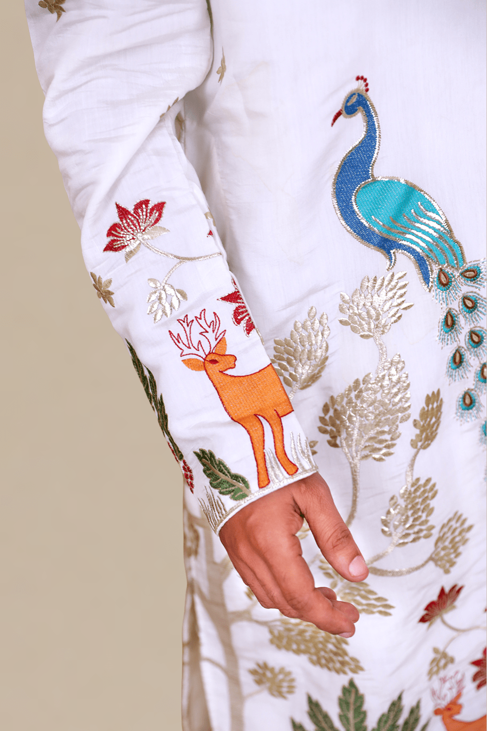 Ivory Tree of Life Peacock Kurta for Men - Shrivarya - Mens Ethnic Wear