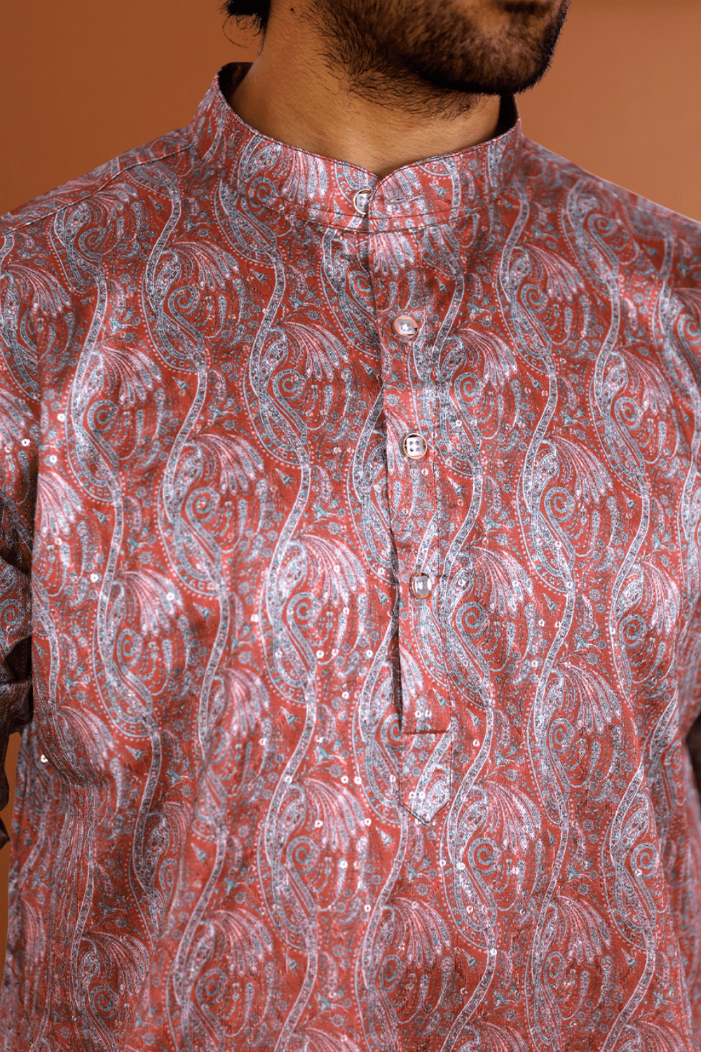 Maroon Ombre Paisley Jacquard Kurta for Men - Shrivarya - Mens Ethnic Wear