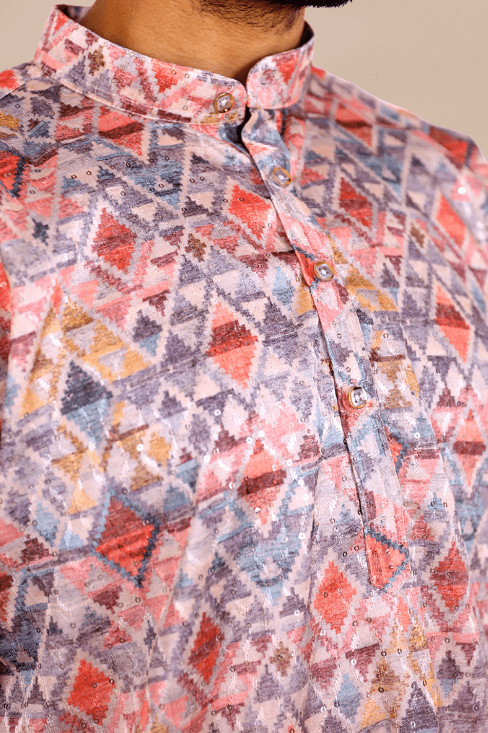 Mauve Ombre Geometric Sequin Men Kurta - Shrivarya - Mens Ethnic Wear