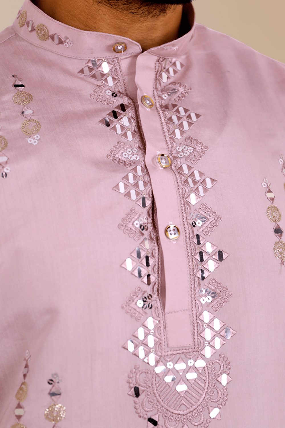 Dusty Rose Mirror Work Kurta for Men - Shrivarya - Mens Ethnic Wear