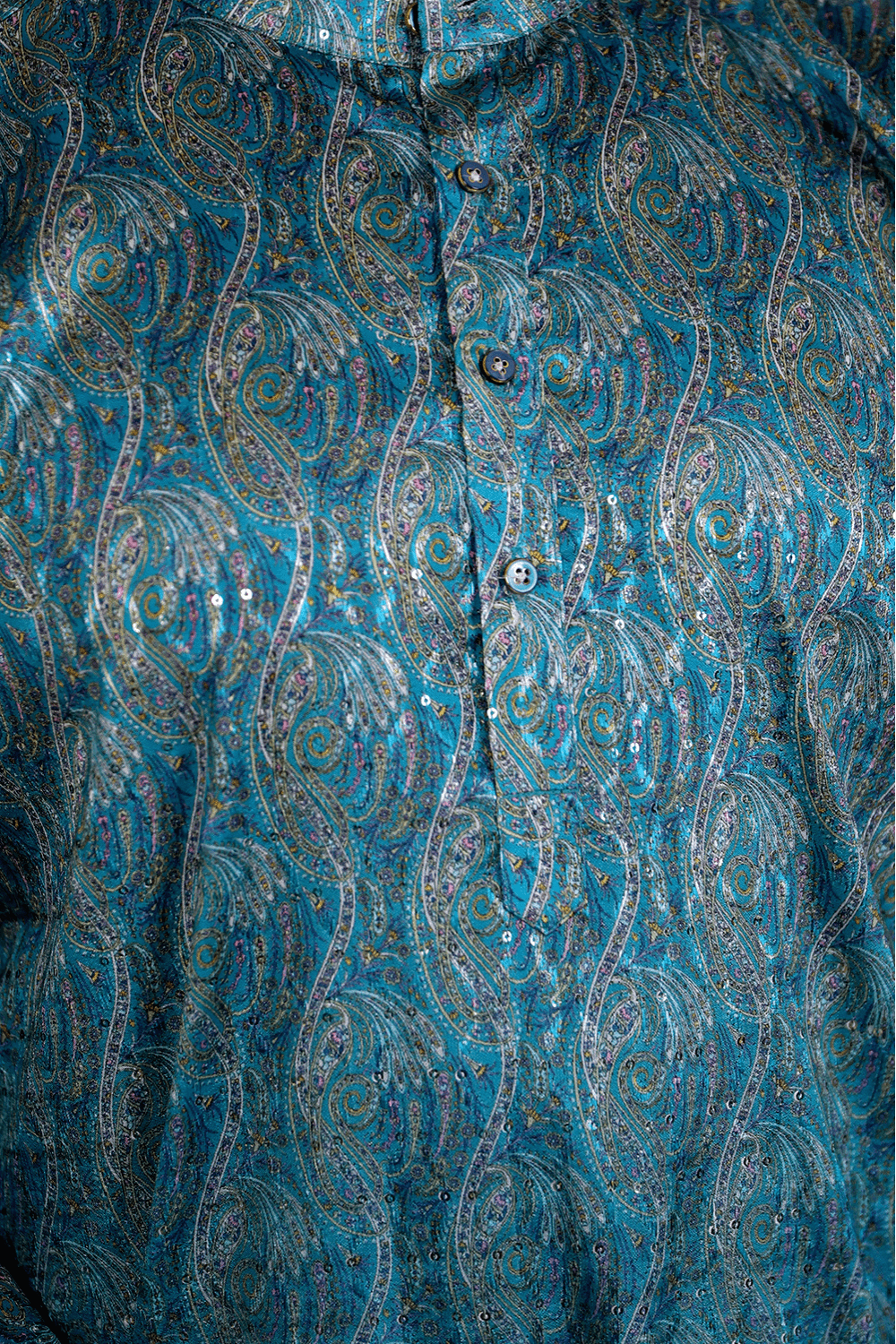 Men Teal Ombre Paisley Jacquard Kurta - Shrivarya - Mens Ethnic Wear