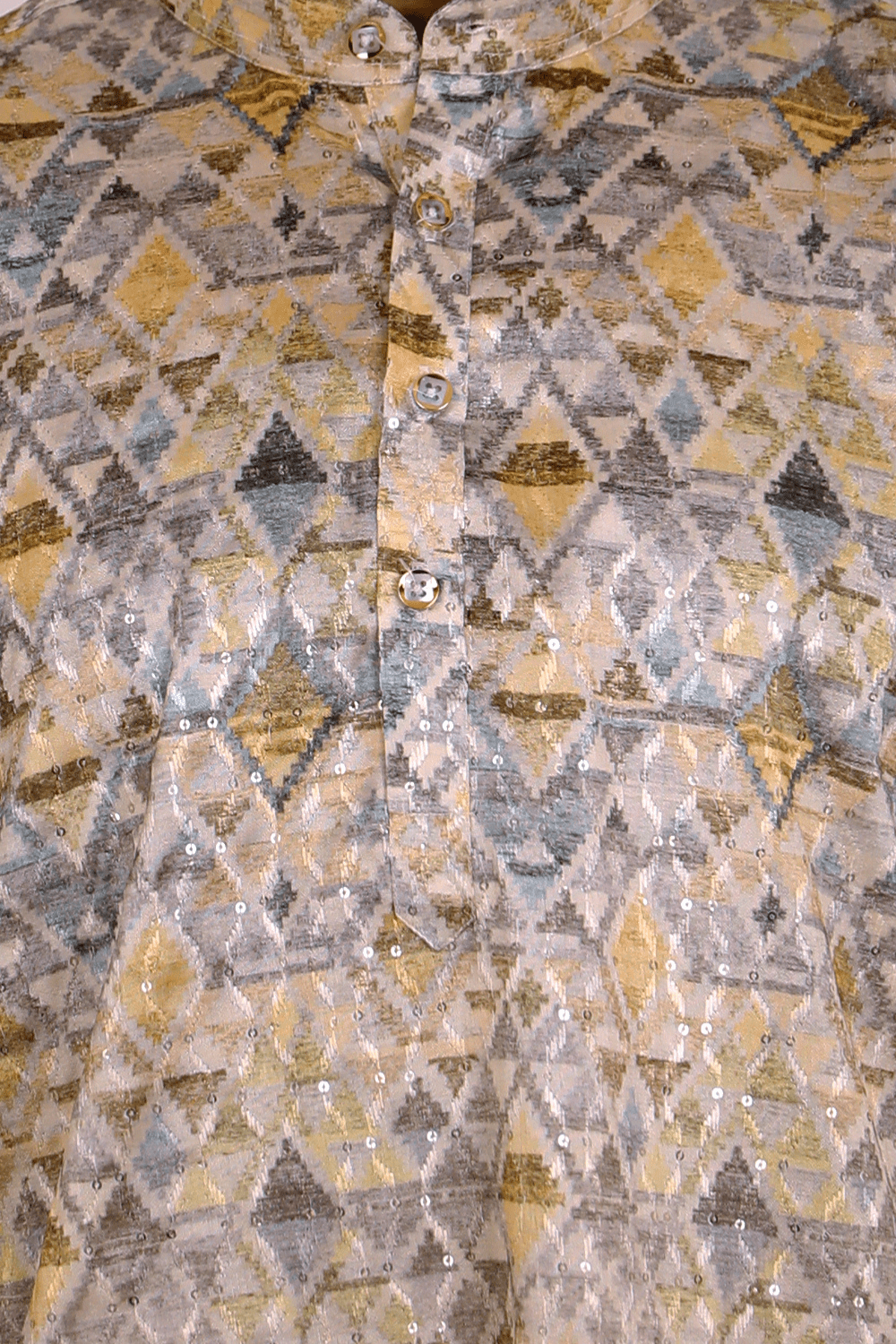 Men Beige Ombre Geometric Sequin Kurta - Shrivarya - Mens Ethnic Wear