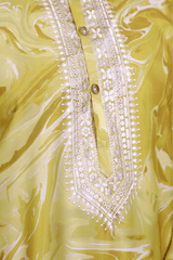 Men Mustard Yellow Marble Print Silk Kurta - Shrivarya - Mens Ethnic Wear