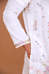Men Ivory Baraat Procession Embroidered Kurta - Shrivarya - Mens Ethnic Wear