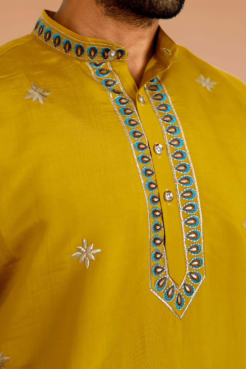 Men Mustard Tree of Life Embroidered Kurta - Shrivarya - Mens Ethnic Wear