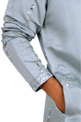 Men Sage Green Mirror Work Kurta - Shrivarya - Mens Ethnic Wear