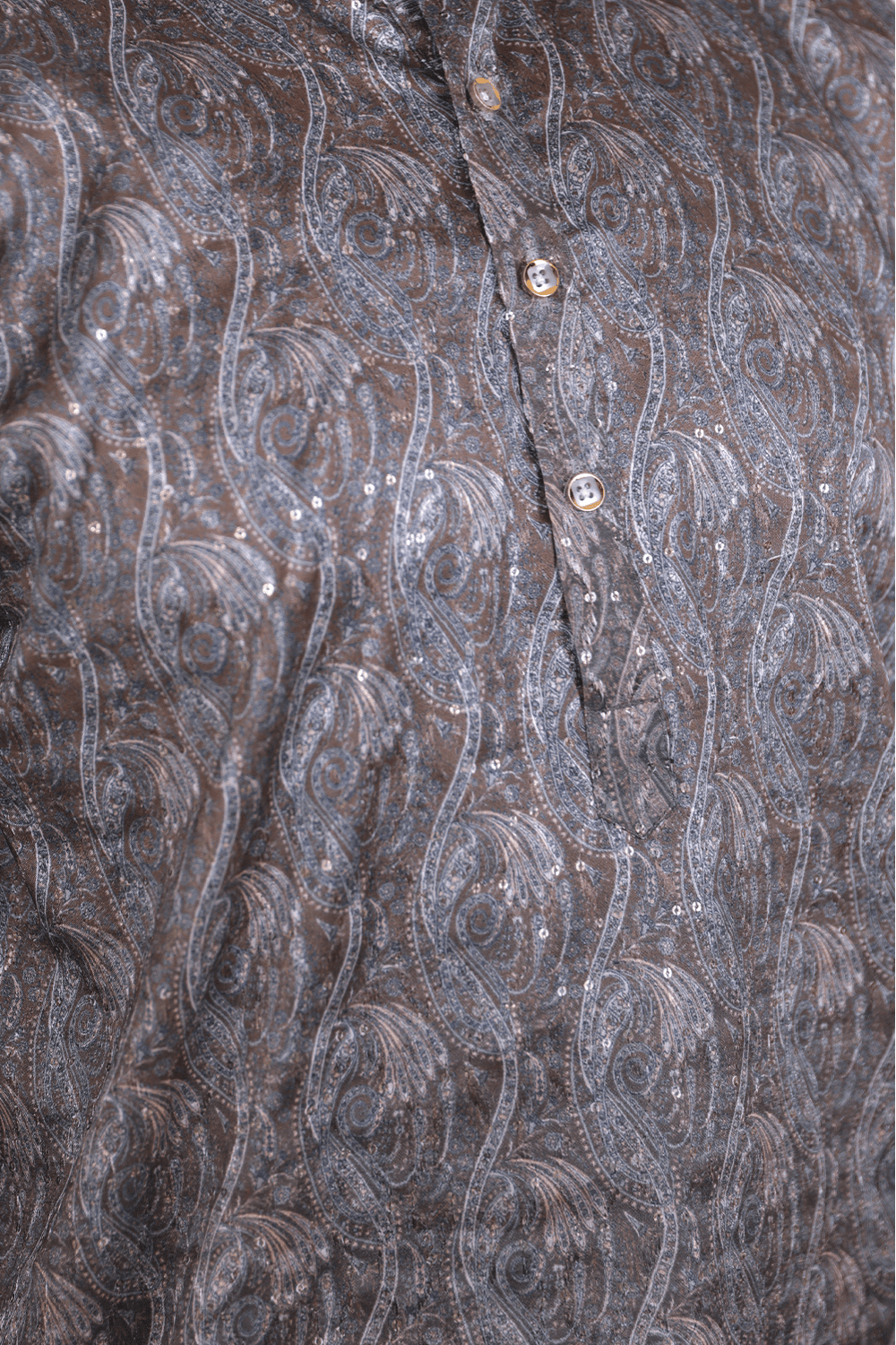 Men Charcoal Grey Paisley Jacquard Kurta - Shrivarya - Mens Ethnic Wear