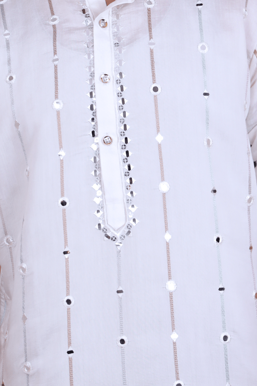 Men Ivory Pinstripe Mirror Work Kurta - Shrivarya - Mens Ethnic Wear