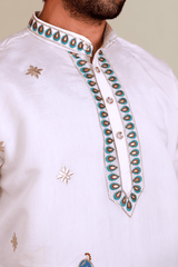 Ivory Tree of Life Peacock Kurta for Men - Shrivarya - Mens Ethnic Wear