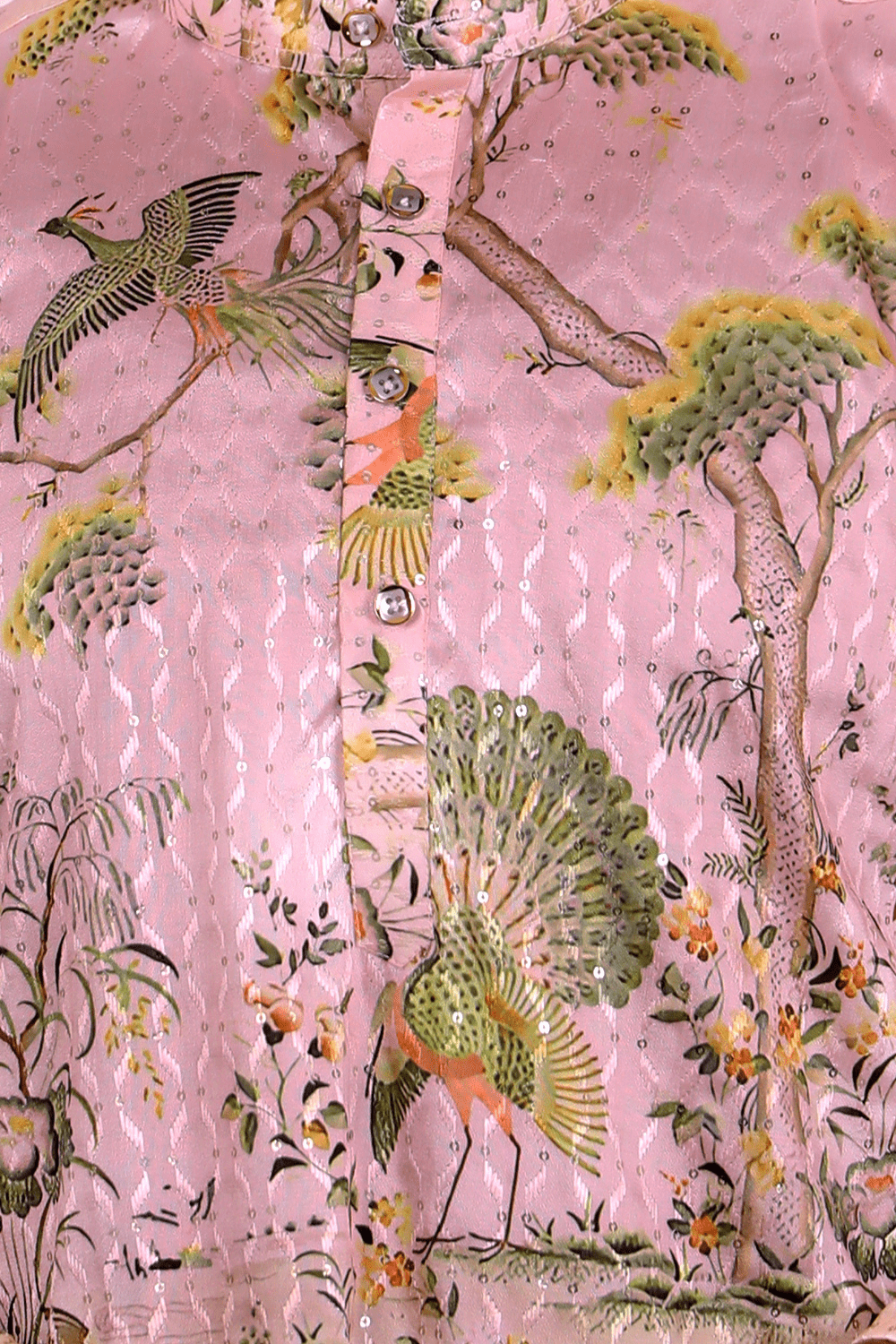 Men Blush Pink Mughal Garden Kurta - Shrivarya - Mens Ethnic Wear