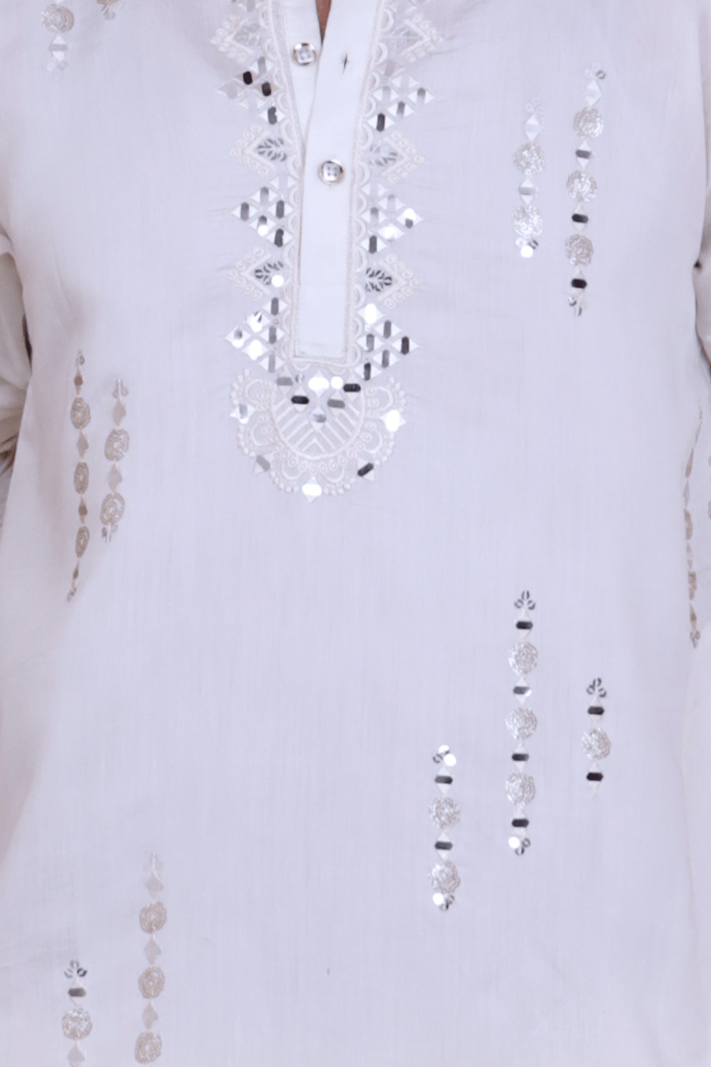 Men Classic White Mirror Work Kurta - Shrivarya - Mens Ethnic Wear
